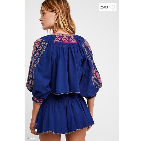 Free People Blue Depths Embroidered Shorts Set - Picture 2 of 3